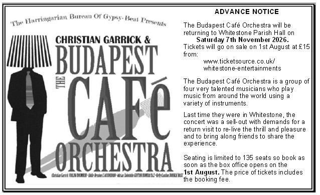 Budapest Cafe Orchestra next Whitestone concert